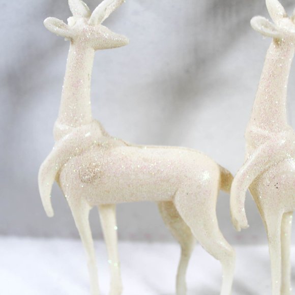 🎄White Glitter Reindeer Christmas Tree Ornaments Set of 2 - Picture 4 of 4